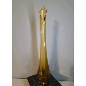 Vintage L.E. Smith MCM Amber Glass Swung Vase 6 Petal Vase 14.5"